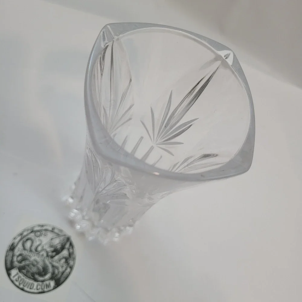 Vintage Crystal Bud Vase Starburst Fan Cut Glass 6.25 Inch Square Rim Scalloped